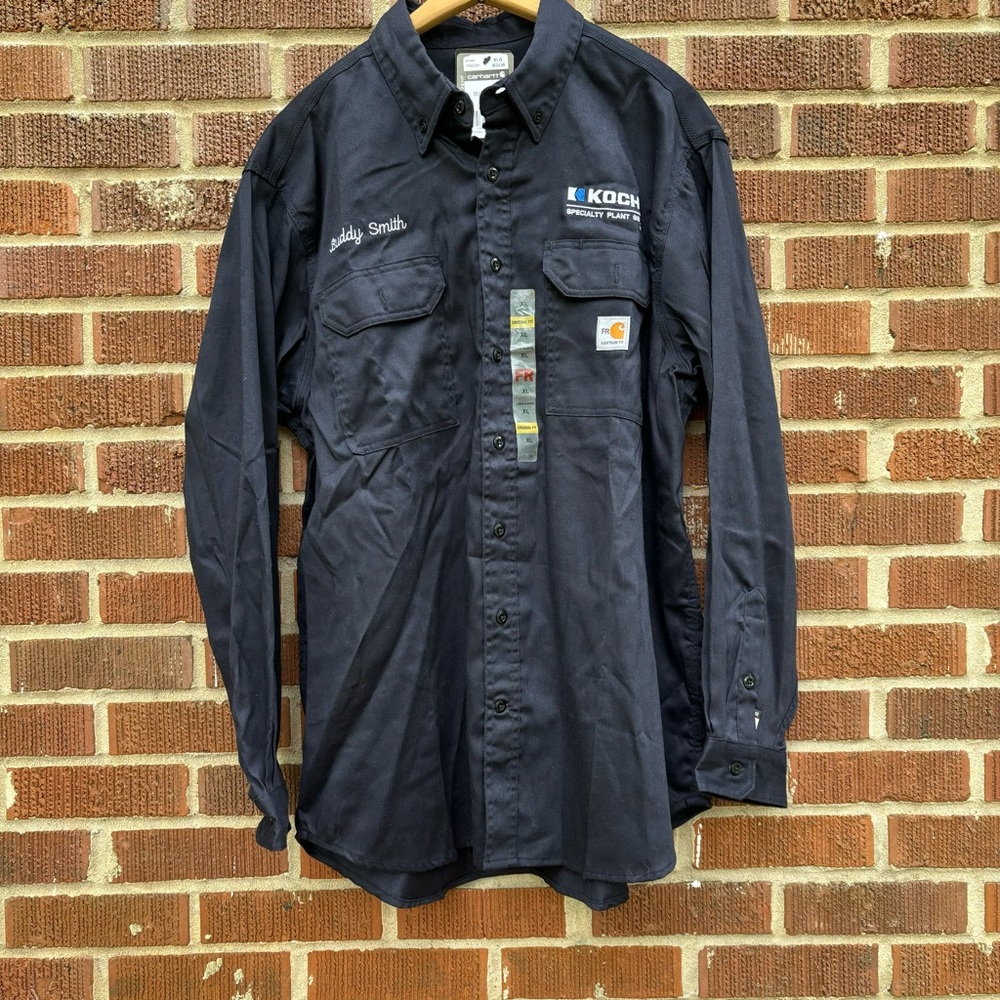 Carhartt NWT embroidered Dark Blue Flame Resistant Lightweight Twill Shirt XL